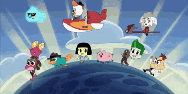 a group of cartoon characters including perry the platypus and the owl house