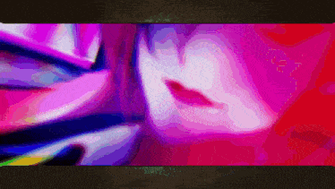 a close up of a woman 's face with a purple and red background