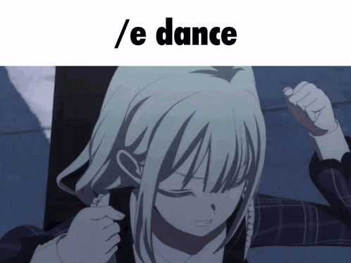 a picture of a girl with the words " / e dance " above her