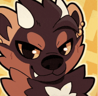 a close up of a cartoon drawing of a dog with horns