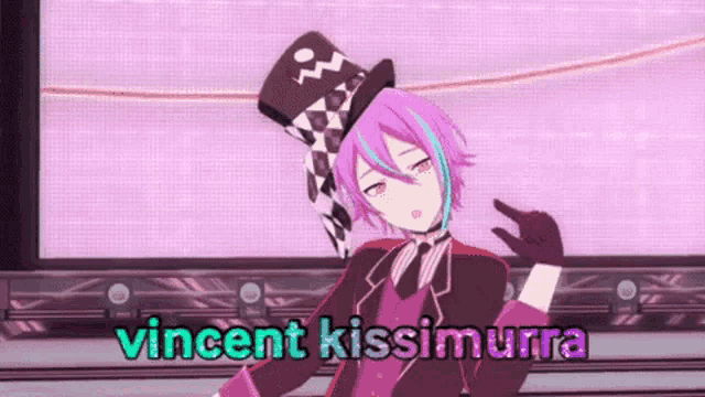 a 3d anime character wearing a top hat and gloves is dancing .