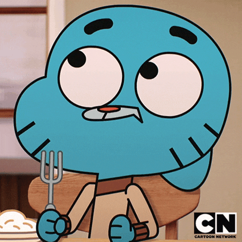 gumball from the amazing world of gumball with a fork