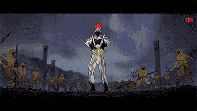 a cartoon of a man in a white costume with a red headband