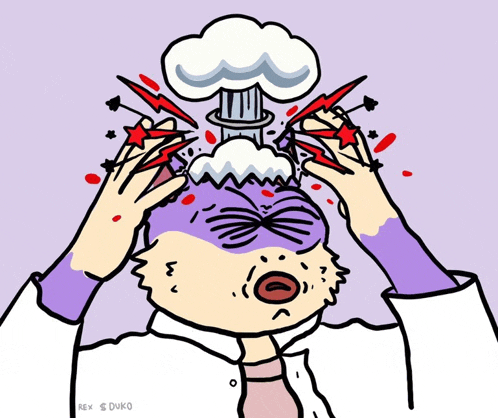 a cartoon drawing of a person with a cloud coming out of their head by rex duko