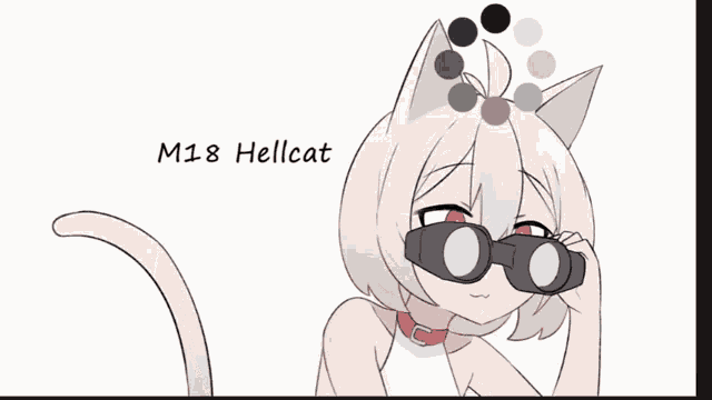 a drawing of a cat girl with binoculars and the name m18 hellcat above her