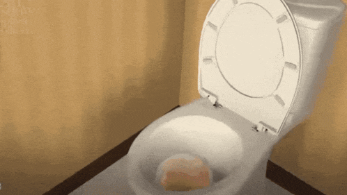 a toilet with the seat up and a sponge in it