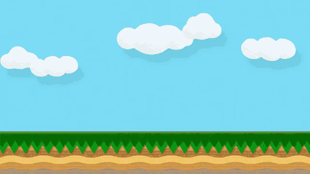a poster for the cat mario show with a blue sky and clouds behind it