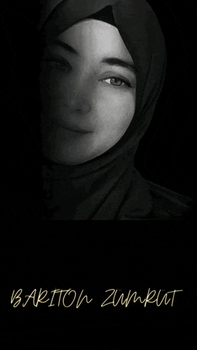 a black and white photo of a woman wearing a hijab with the name barton zumrut