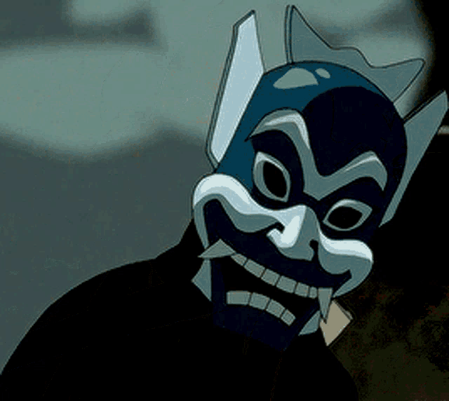 a cartoon character wearing a blue mask with a crown on his head