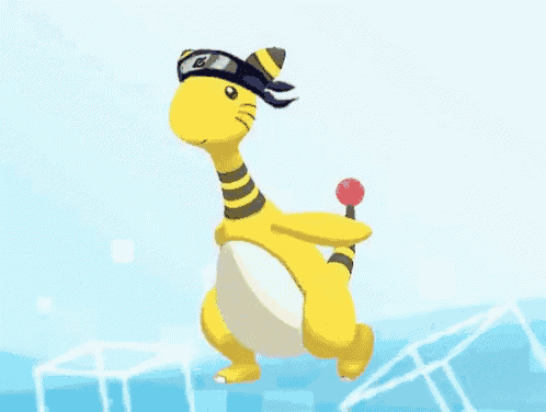 a yellow cartoon character wearing a bandana and a headband is flying through the air .