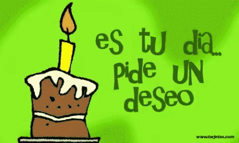 a cartoon of a birthday cake with a candle and the words es tu dia pide un deseo below it