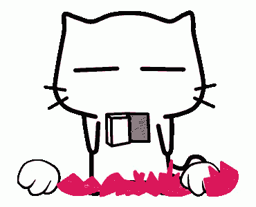 a cartoon cat with pink hearts coming out of it 's mouth and eyes .