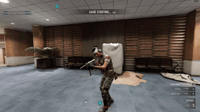 a man holding a gun in a video game that says game starting on the screen