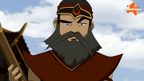 a cartoon of a man with a beard and a nickelodeon logo in the background