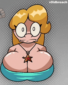 a cartoon drawing of a woman with big breasts and a necklace with a star on it