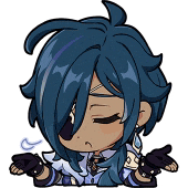 a cartoon character with blue hair and black gloves .