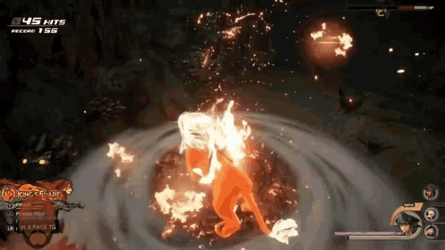 a screenshot of a video game shows a lion surrounded by flames
