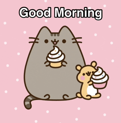 a pusheen cat eating a cupcake next to a hamster holding a cup of ice cream