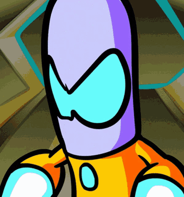 a cartoon drawing of a purple and yellow superhero with the number 0 on the chest