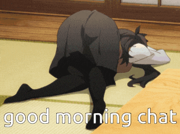 a cartoon of a girl laying on the floor with the words good morning chat below her