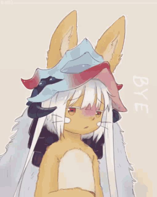 a drawing of a fox with the word bye written on it