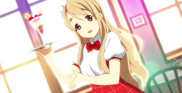 a girl in bunny ears is holding a wooden hammer