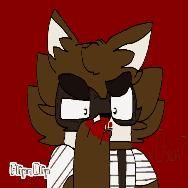 a cartoon drawing of a wolf with a bloody nose and the words flipa clip on the bottom right
