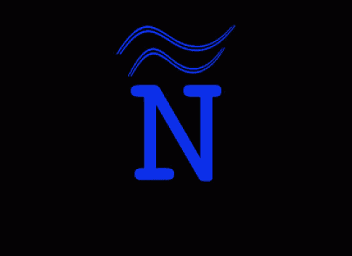 a blue letter n on a black background with waves