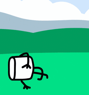 a cartoon of a marshmallow with arms and legs standing in a field
