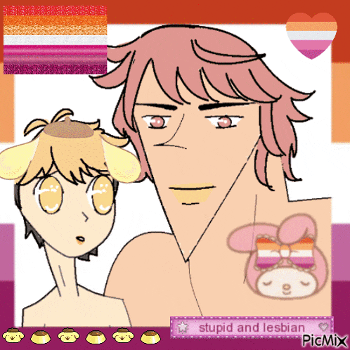 a drawing of a man and a girl with the words stupid and lesbian on it