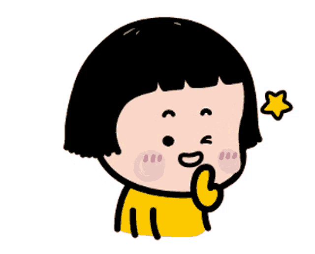 a cartoon girl with short black hair and a yellow shirt