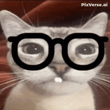a close up of a cat wearing glasses and looking at the camera .