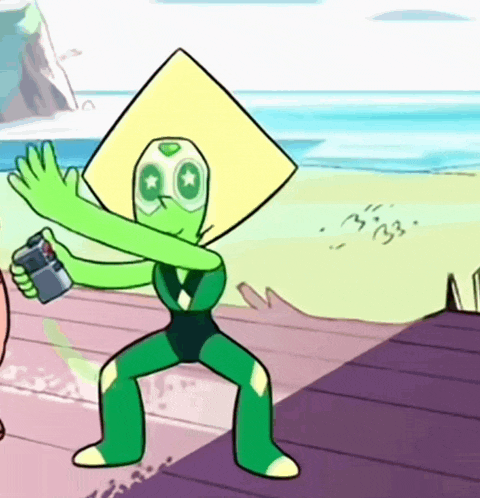 peridot from steven universe is holding a remote control