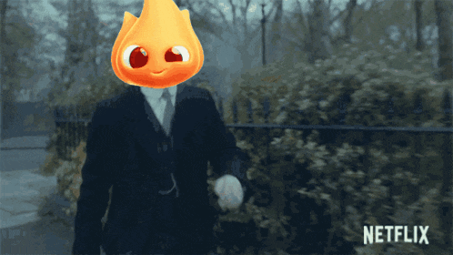 a man in a suit has a cartoon character on his head and a netflix logo in the background