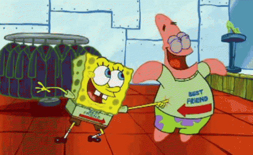 a cartoon of spongebob and patrick wearing shirts that say " best friend "