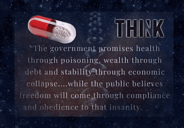 a poster that says think on it with a capsule in the middle