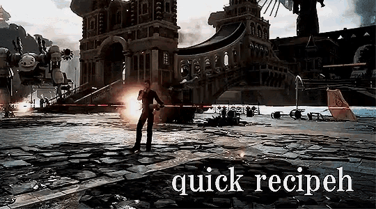 a video game scene with the words quick recipeh on the bottom right