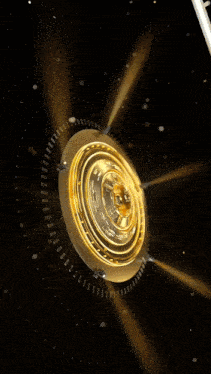a gold colored object with a black background and a glowing center