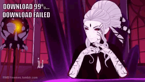 a cartoon of a woman with the words download 99 % and download failed