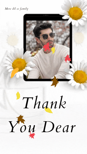 a thank you card with a picture of a man