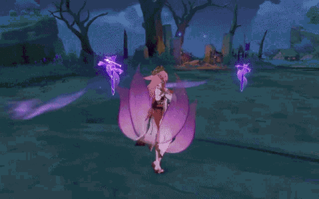a purple and red anime character with a purple background