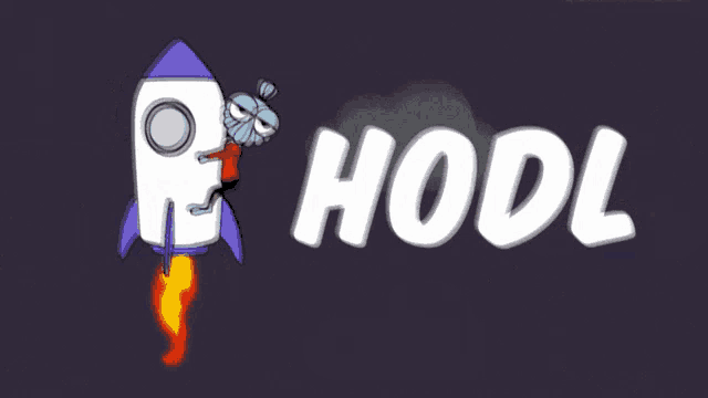 a cartoon of a rocket with the word " hodl " in white letters