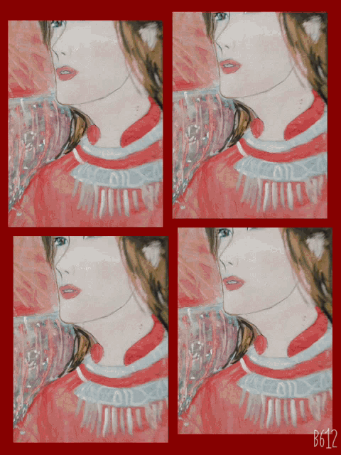 four paintings of a woman with the numbers b612 on the bottom