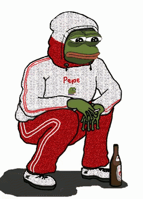 a cartoon of a frog wearing a hoodie that says pepe