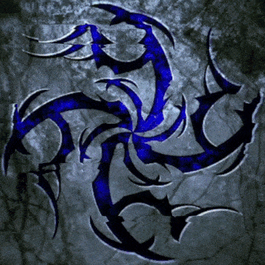 a blue and black swirl on a gray background