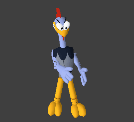 a cartoon chicken is standing next to a black face