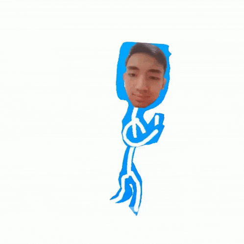 a drawing of a man 's face with a blue outline around it