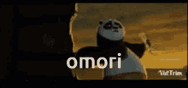 a panda bear is hugging another panda bear and the word omori is visible