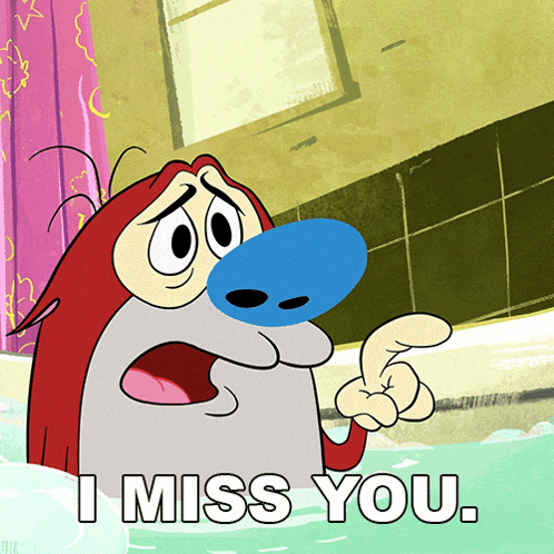 a cartoon character in a bathtub with the words " i miss you " on the bottom