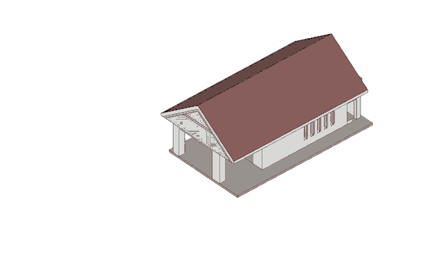 an architectural drawing of a house with a red roof